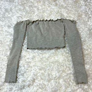 Grey crop top off the shoulder